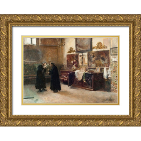 In the sacristy Gold Ornate Wood Framed Art Print with Double Matting by Sorolla, Joaquin