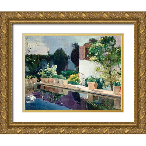 Royal Gardens in Seville Gold Ornate Wood Framed Art Print with Double Matting by Sorolla, Joaquin