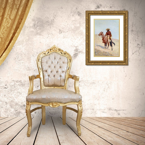 A Mexican Vaquero Gold Ornate Wood Framed Art Print with Double Matting by Remington, Frederic