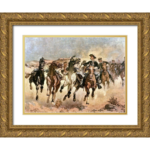 Dismounted The Fourth Troopers Moving the Led Horses Gold Ornate Wood Framed Art Print with Double Matting by Remington, Frederic