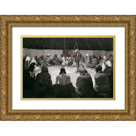 I Will Tell the White Man Gold Ornate Wood Framed Art Print with Double Matting by Remington, Frederic