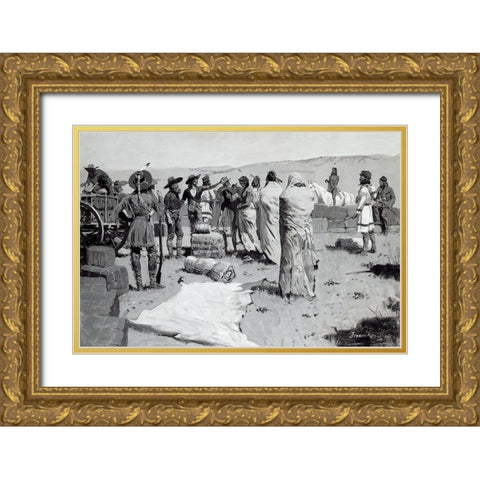 The Interpreter Waved at the Youth Gold Ornate Wood Framed Art Print with Double Matting by Remington, Frederic