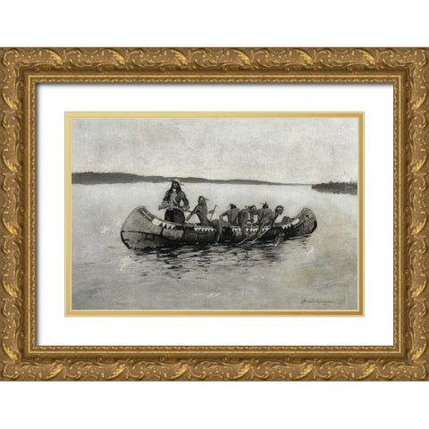 This Was a Fatal Embarkation Gold Ornate Wood Framed Art Print with Double Matting by Remington, Frederic