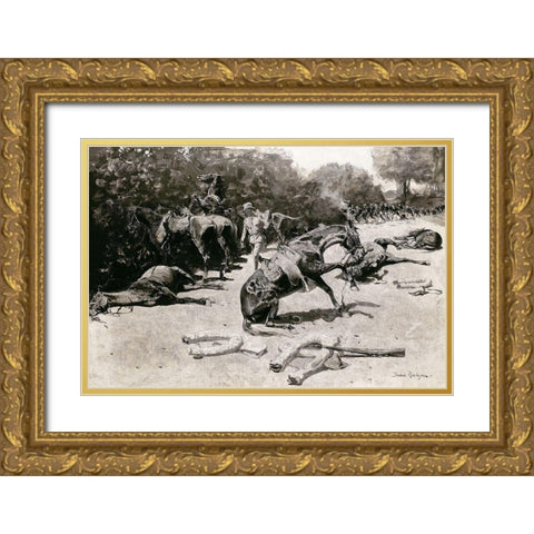 How the Horses Died for Their Country at Santiago Gold Ornate Wood Framed Art Print with Double Matting by Remington, Frederic