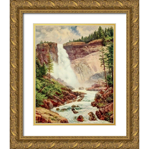 Nevada Fall-Yosemite from On Sunset Highways 1921 Gold Ornate Wood Framed Art Print with Double Matting by Bagg, Henry