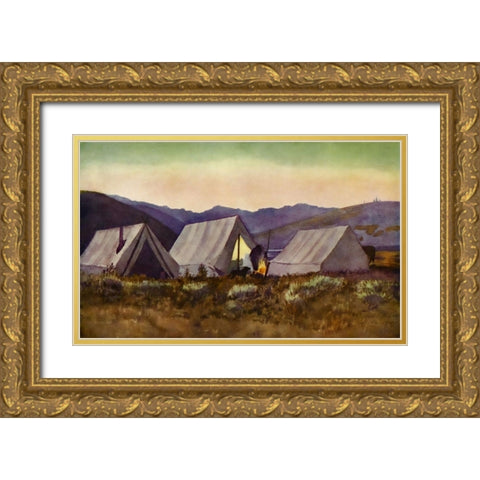 Evening camp from Rod Gun and Perch 1914 Gold Ornate Wood Framed Art Print with Double Matting by Blomfield, James