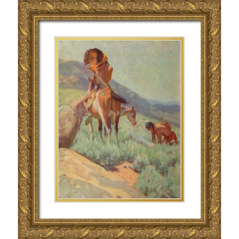 The Signal Fire from Scribners 35 1904 Gold Ornate Wood Framed Art Print with Double Matting by Dunton, William