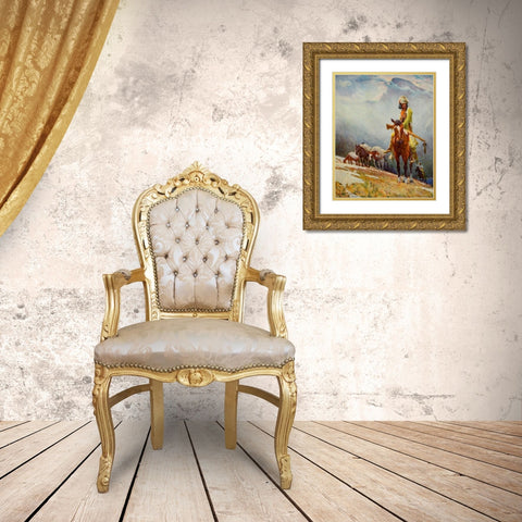 Breed Trapper from Scribners 56 1904 Gold Ornate Wood Framed Art Print with Double Matting by Dunton, William