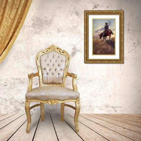 Horse in Sunset from Winston of the Prairie 1907 Gold Ornate Wood Framed Art Print with Double Matting by Dunton, William