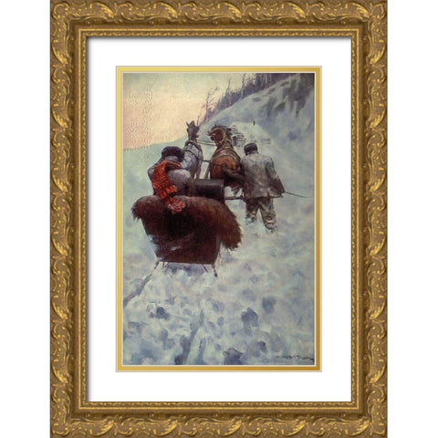 In the Snow from Winston of the Prairie 1908 Gold Ornate Wood Framed Art Print with Double Matting by Dunton, William