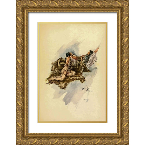 Indian Woman from The Song of Hiawatha 1906 Gold Ornate Wood Framed Art Print with Double Matting by Fisher, Harrison