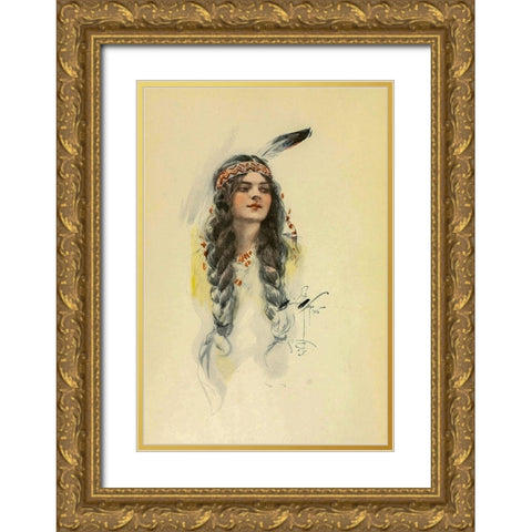Minnehaha from The Song of Hiawatha 1906 Gold Ornate Wood Framed Art Print with Double Matting by Fisher, Harrison