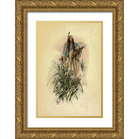 The Lonely Maiden from The Song of Hiawatha 1906 Gold Ornate Wood Framed Art Print with Double Matting by Fisher, Harrison