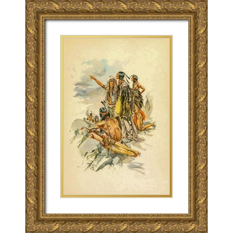 To the Mountains from The Song of Hiawatha 1906 Gold Ornate Wood Framed Art Print with Double Matting by Fisher, Harrison