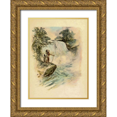 Waterfall from The Song of Hiawatha 1906 Gold Ornate Wood Framed Art Print with Double Matting by Fisher, Harrison