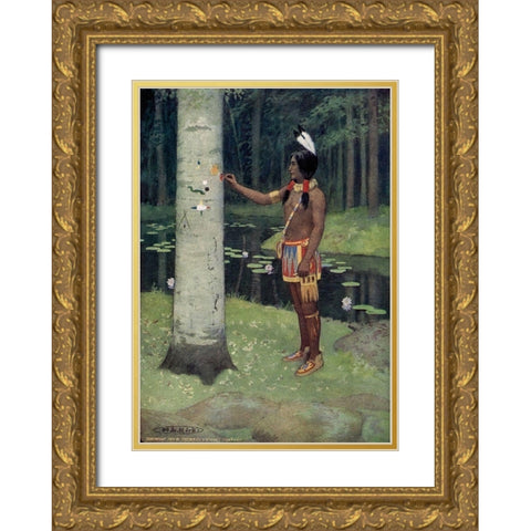 Each figure had a meaning from Story of Hiawatha 1910 Gold Ornate Wood Framed Art Print with Double Matting by Kirk, Maria