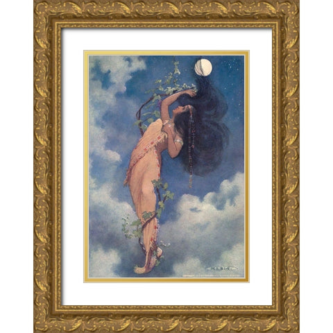 From the full moon fell Nokomis from Story of Hiawatha 1910 Gold Ornate Wood Framed Art Print with Double Matting by Kirk, Maria
