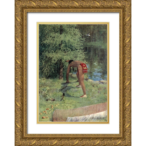 Give me of your roots from Story of Hiawatha 1910 Gold Ornate Wood Framed Art Print with Double Matting by Kirk, Maria