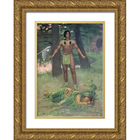 He lay there dead from Story of Hiawatha 1910 Gold Ornate Wood Framed Art Print with Double Matting by Kirk, Maria