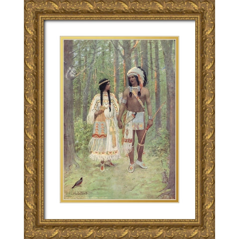 Pleasant was the journey homeward from Story of Hiawatha 1910 Gold Ornate Wood Framed Art Print with Double Matting by Kirk, Maria