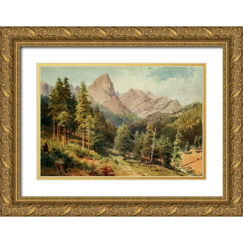 Castle Crag-Rattlesnake Canyon-California 1914 Gold Ornate Wood Framed Art Print with Double Matting by Palmer, Sutton