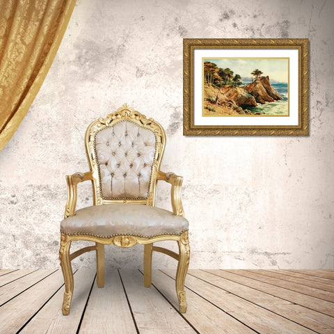 Cypress Point near Carmel-California 1914 Gold Ornate Wood Framed Art Print with Double Matting by Palmer, Sutton