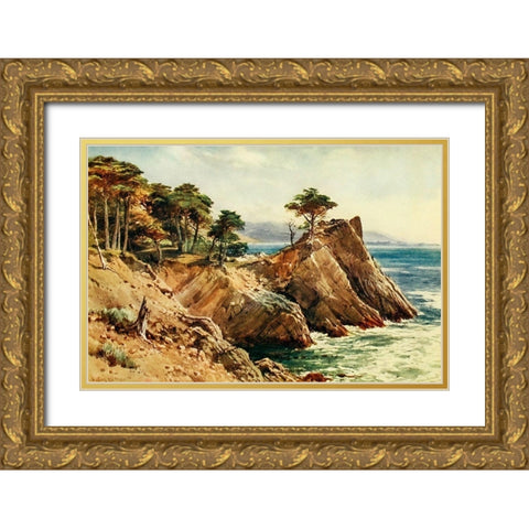 Cypress Point near Carmel-California 1914 Gold Ornate Wood Framed Art Print with Double Matting by Palmer, Sutton