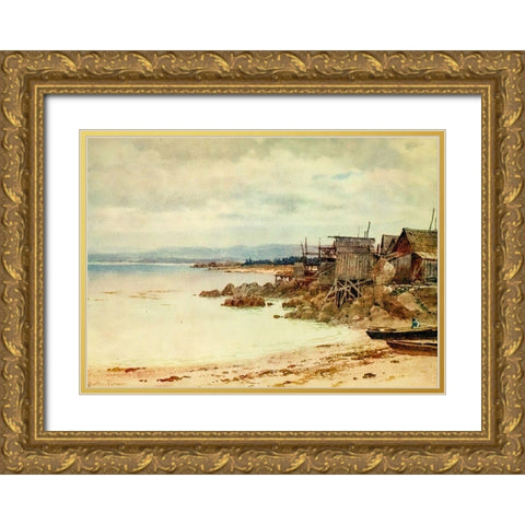 Pescadera-Chinese fishing village in Monterey Bay-California 1914 Gold Ornate Wood Framed Art Print with Double Matting by Palmer, Sutton