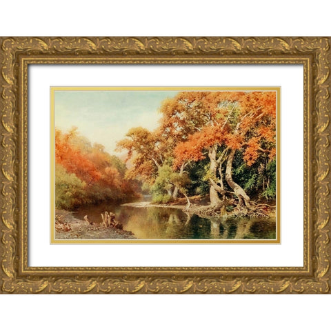 Sycamores-a coast range canyon-California 1914 Gold Ornate Wood Framed Art Print with Double Matting by Palmer, Sutton