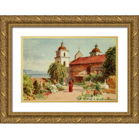 The Cemetery-Santa Barbara Mission-California 1914 Gold Ornate Wood Framed Art Print with Double Matting by Palmer, Sutton