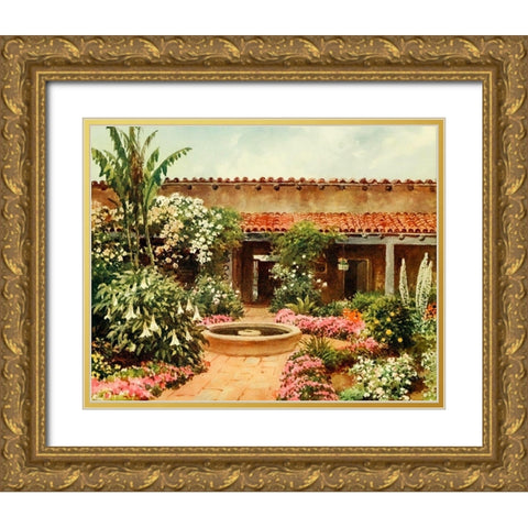 The Pation-old Spanish residence-California 1914 Gold Ornate Wood Framed Art Print with Double Matting by Palmer, Sutton