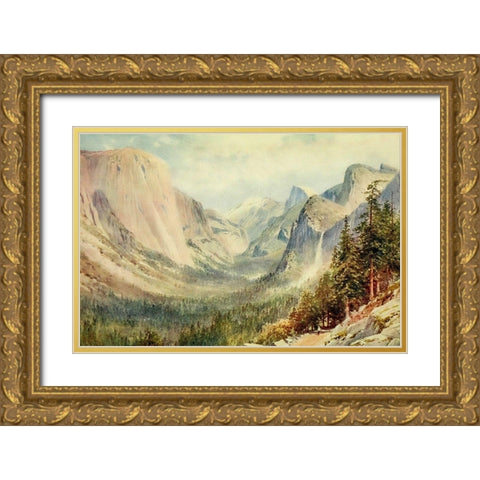 Valley of the Yosemite-California 1914 Gold Ornate Wood Framed Art Print with Double Matting by Palmer, Sutton