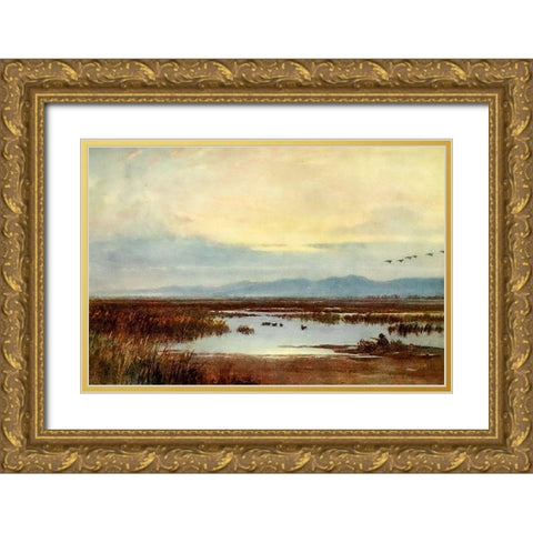 Waiting for duck-Los Banos-California 1914 Gold Ornate Wood Framed Art Print with Double Matting by Palmer, Sutton