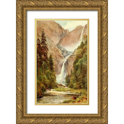 Yosemite Falls-California 1914 Gold Ornate Wood Framed Art Print with Double Matting by Palmer, Sutton