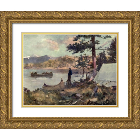 A Sportmans Camp Gold Ornate Wood Framed Art Print with Double Matting by Canadian Pacific Railway