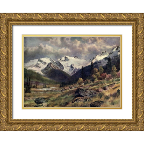 Rogers Pass-Selkirks Gold Ornate Wood Framed Art Print with Double Matting by Canadian Pacific Railway