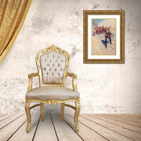 A day with the round up Gold Ornate Wood Framed Art Print with Double Matting by Wyeth, Newell