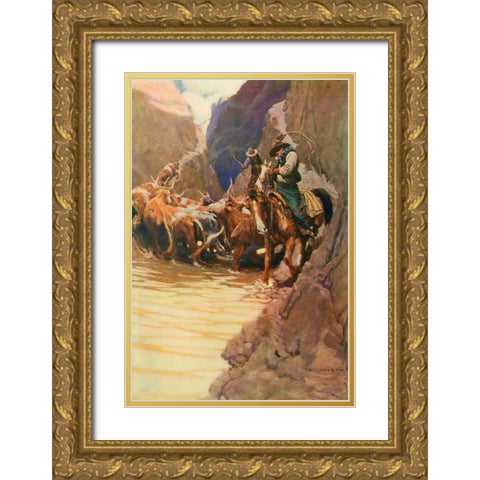 Rounding up Gold Ornate Wood Framed Art Print with Double Matting by Wyeth, Newell