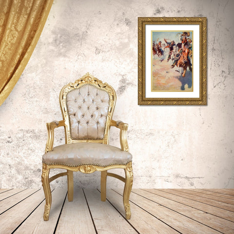 The wild race for dinner Gold Ornate Wood Framed Art Print with Double Matting by Wyeth, Newell