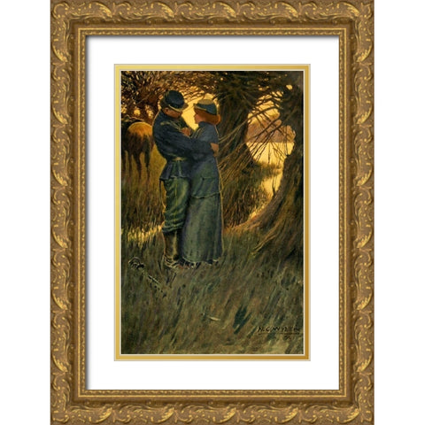 I took her in my arms and held her Gold Ornate Wood Framed Art Print with Double Matting by Wyeth, Newell