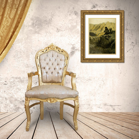 Navajo herder in the foothills Gold Ornate Wood Framed Art Print with Double Matting by Wyeth, Newell