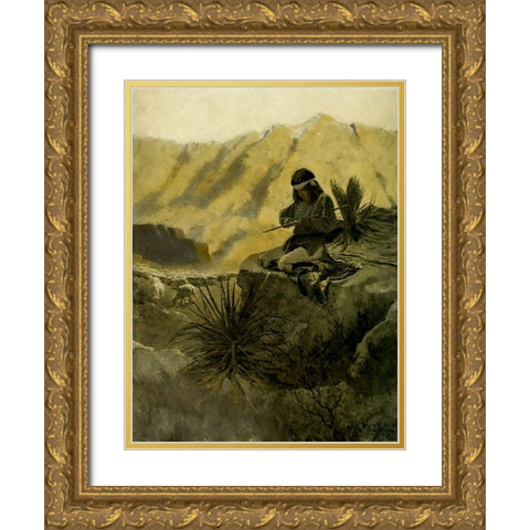 Navajo herder in the foothills Gold Ornate Wood Framed Art Print with Double Matting by Wyeth, Newell