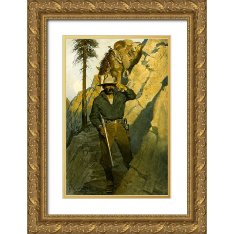 The Sheriff Gold Ornate Wood Framed Art Print with Double Matting by Wyeth, Newell
