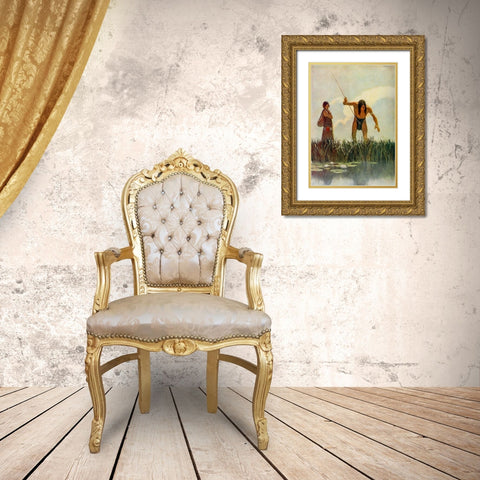 A primitive spearman Gold Ornate Wood Framed Art Print with Double Matting by Wyeth, Newell