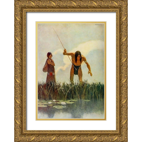 A primitive spearman Gold Ornate Wood Framed Art Print with Double Matting by Wyeth, Newell