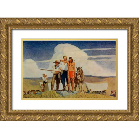 Pioneers-the opening of the prairies Gold Ornate Wood Framed Art Print with Double Matting by Wyeth, Newell