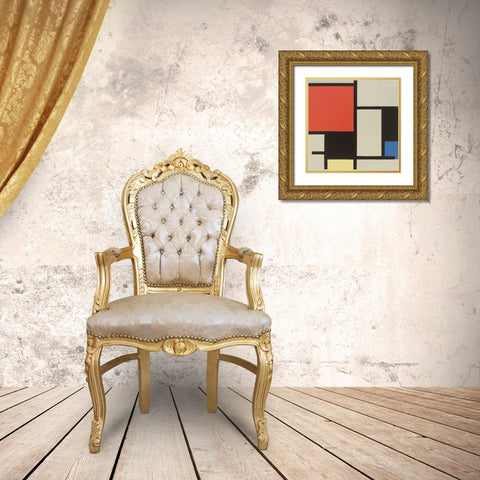 Composition 1921 Gold Ornate Wood Framed Art Print with Double Matting by Mondrian, Piet