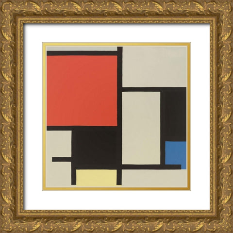 Composition 1921 Gold Ornate Wood Framed Art Print with Double Matting by Mondrian, Piet