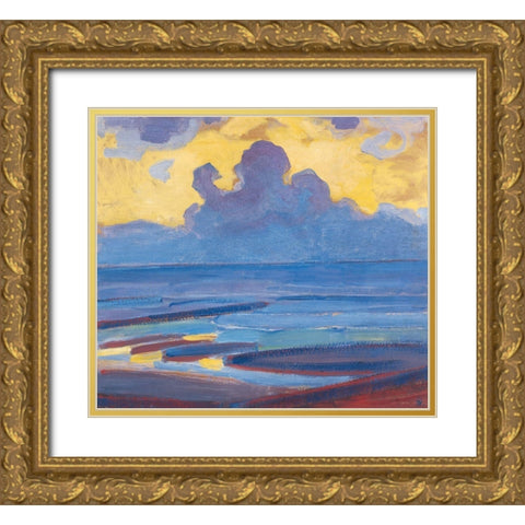 By the Sea Gold Ornate Wood Framed Art Print with Double Matting by Mondrian, Piet