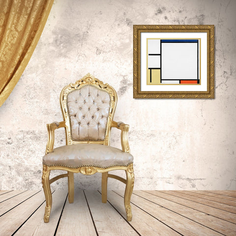 Composition with Blue-Red-Yellow-and Black Gold Ornate Wood Framed Art Print with Double Matting by Mondrian, Piet